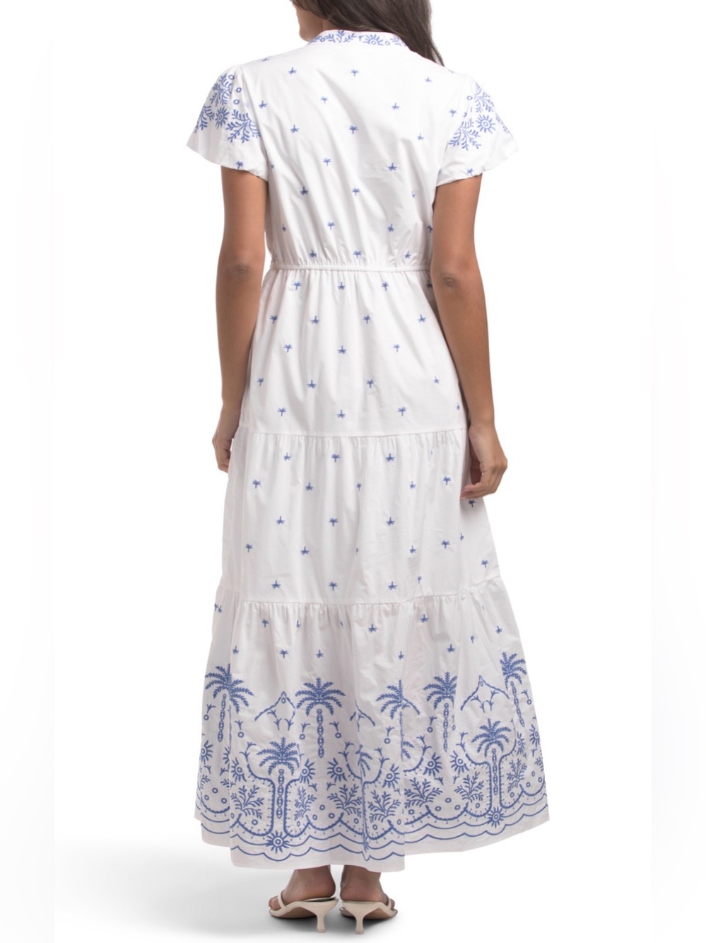 CALYPSO ST BARTH BLUE AND WHITE EMBROIDERY V-NECK MAXI DRESS M NWT - Picture 7 of 15